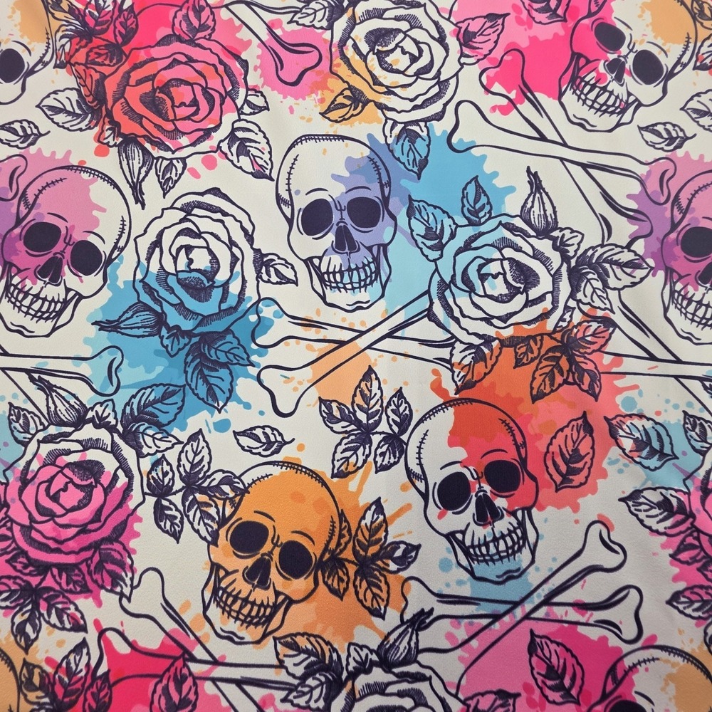 Tattoo Golf Polo Shirt Mens 2XL Skull Bones Abstract Print Performance Stretch